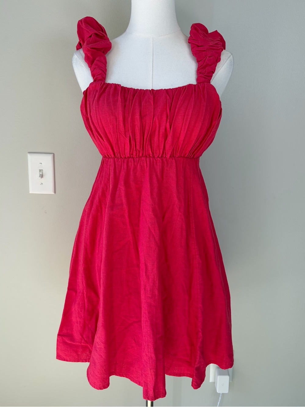 Abercrombie & Fitch Red Linen Cotton Blend Puff Strap Babydoll Mini Dress